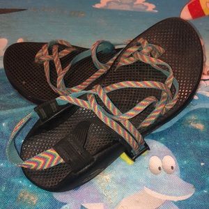 Rainbow colored Chacos. Very loved but in great condition. Size 8